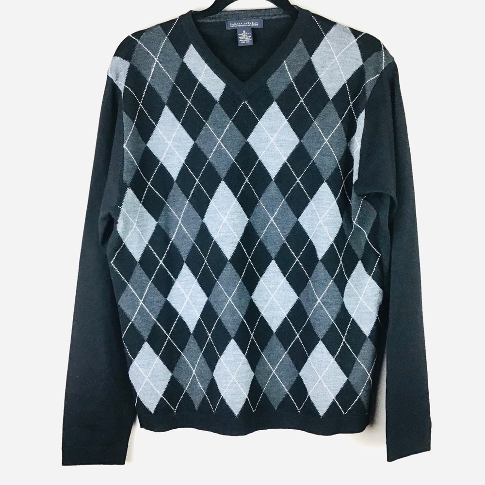 Italian Merino Argyle Pullover Sweater M